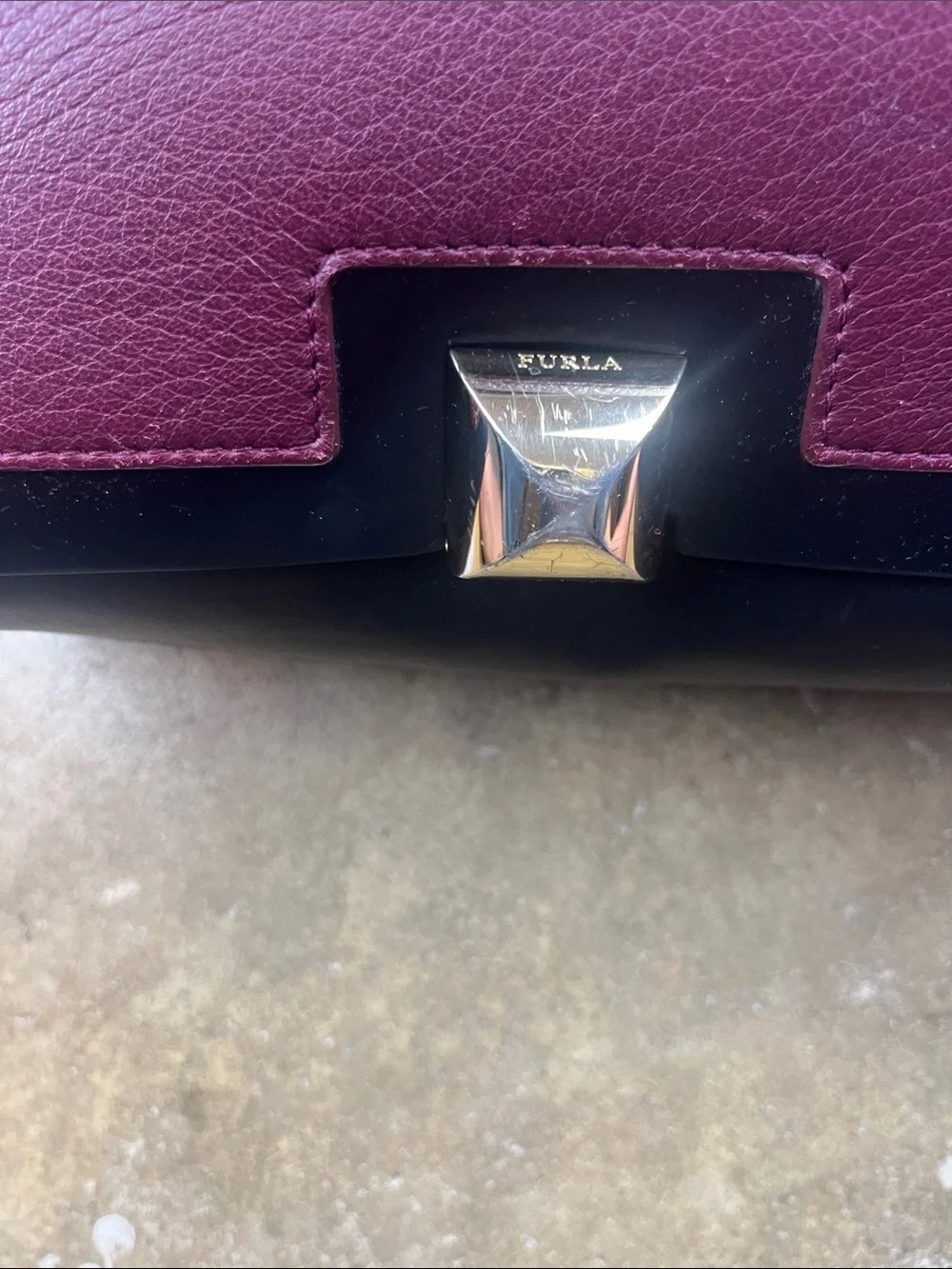 Furla Cortina Shoulder/Tote Bag in Burgandy and black